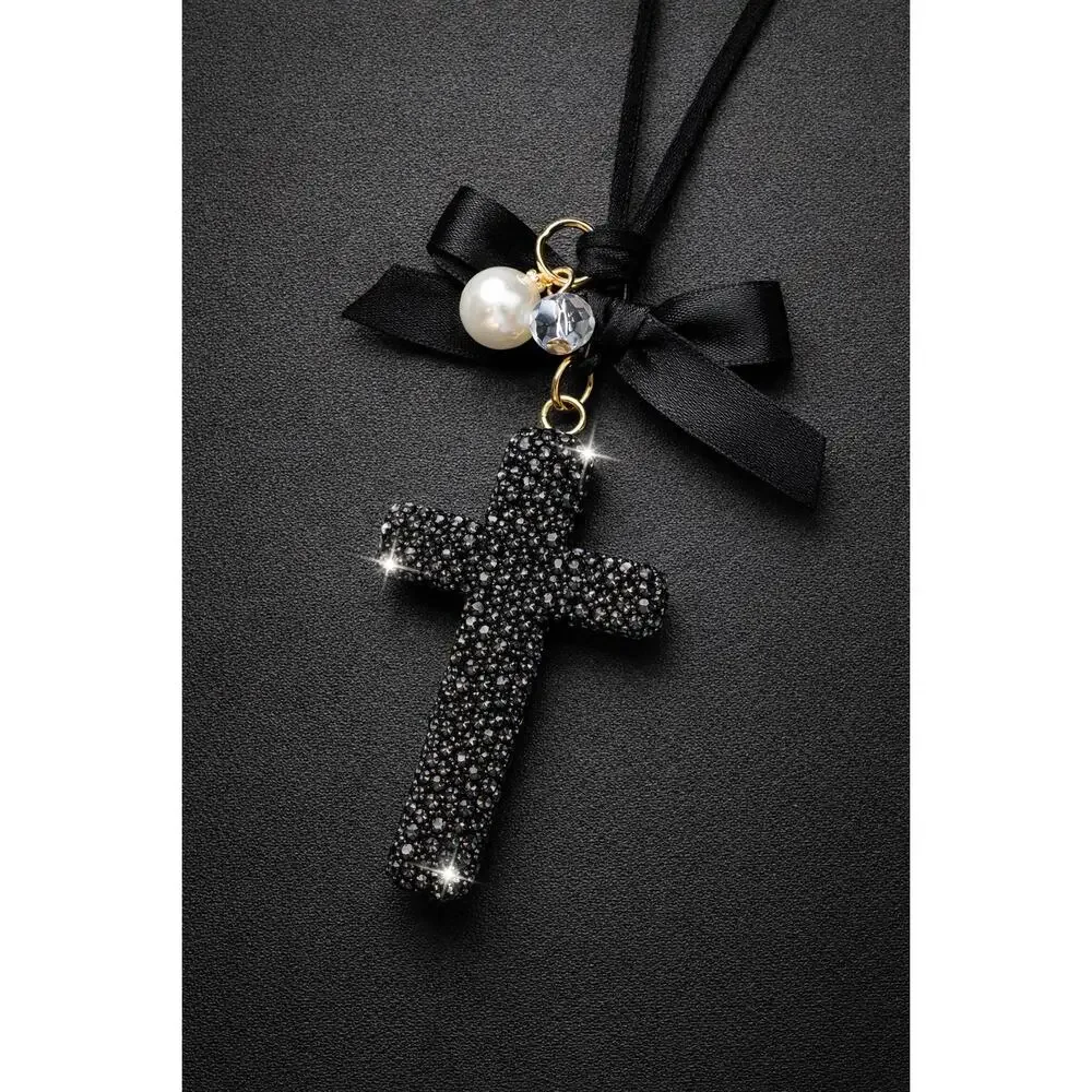 Midnight Grace Rhinestone Cross Car Charm